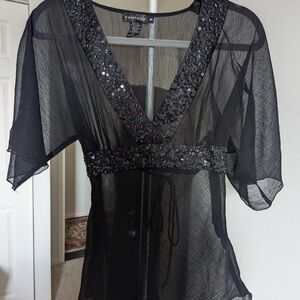 Vintage Rampage Black Sheer Beaded Top